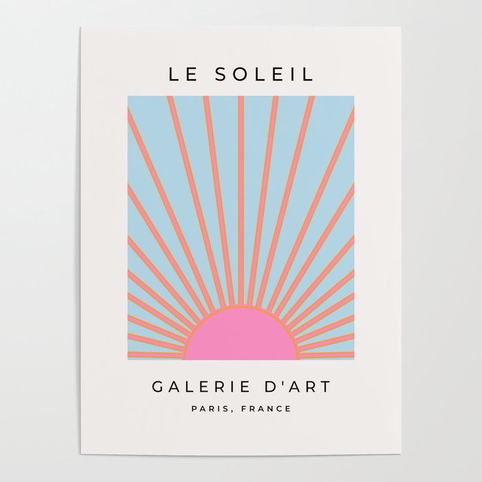 Le Soleil | 02 - Abstract Retro Sun Pink And Blue Print Preppy Modern Sunshine
