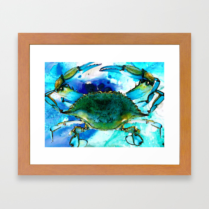 Blue Crab Abstract Seafood Painting Framed Art Print By