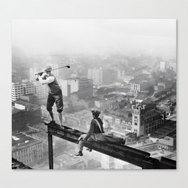 Tough Par Four - Golf Game at 1000 feet black and white photograph Canvas Print