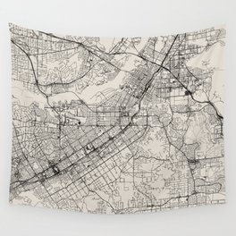 USA, Riverside City Map - Black and White Wall Tapestry
