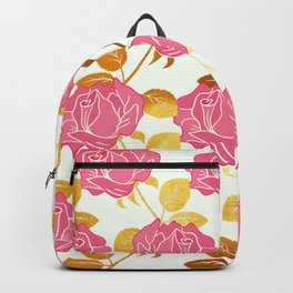 Numble Gold | Pink roses golden flowers pattern Backpack