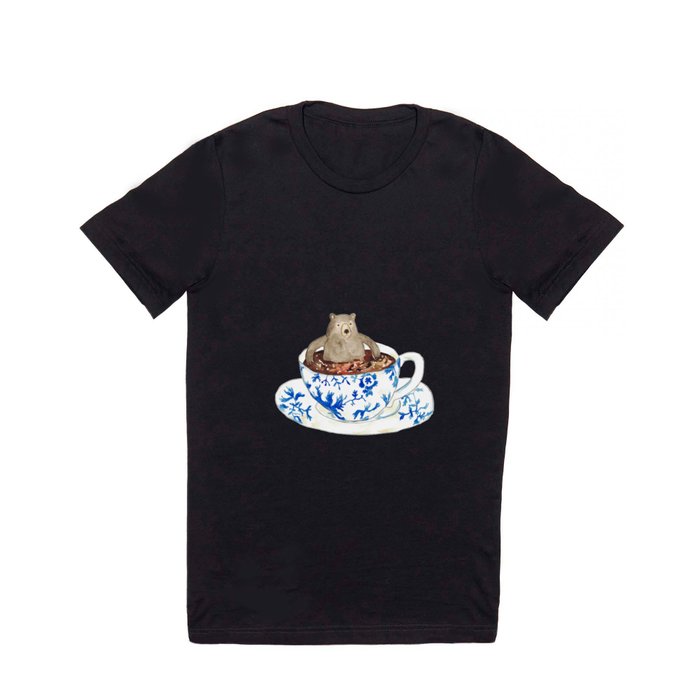 Bear in cup coffee tea watercolor painting T Shirt