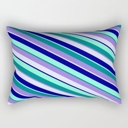 [ Thumbnail: Eye-catching Teal, Purple, Lavender, Dark Blue, and Aquamarine Colored Pattern of Stripes Rectangular Pillow ]