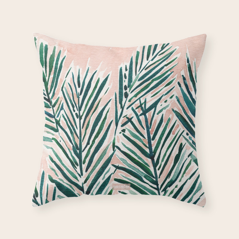Sunset Palms Blush Tropical Print Throw Pillow By Barbraignatiev