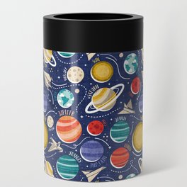 Paper space adventure I // navy blue background multicoloured solar system paper cut planets origami paper spaceships and rockets  Can Cooler