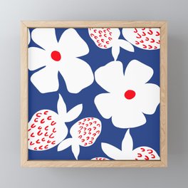 Big Poppy Large Strawberry Red White Blue Flower And Fruit Big Silhouettte Cheerful Bright Modern Framed Mini Art Print