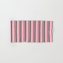 [ Thumbnail: Dim Gray & Light Pink Colored Stripes Pattern Hand & Bath Towel ]