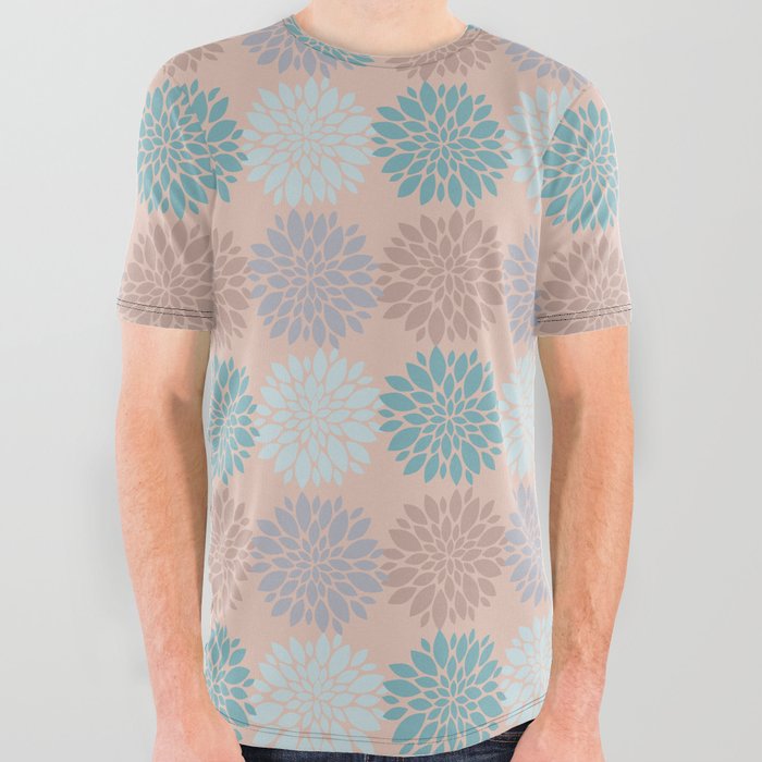 pale peach and blue sea anemone nautical medallion All Over Graphic Tee