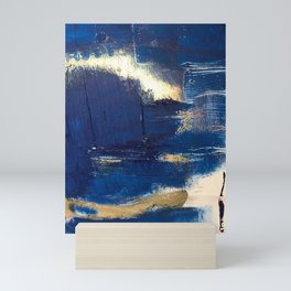 Halo [2]: a minimal, abstract mixed-media piece in blue and gold by Alyssa Hamilton Art Mini Art Print