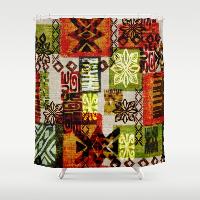 Vintage Hawaii Barkcloth Tapa Beach design Shower Curtain