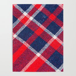 Texture of red and blue a checkered woolen fabric Poster