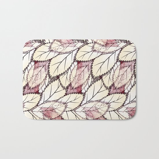 Delicate openwork leaves on a white , light brown background. Bath Mat