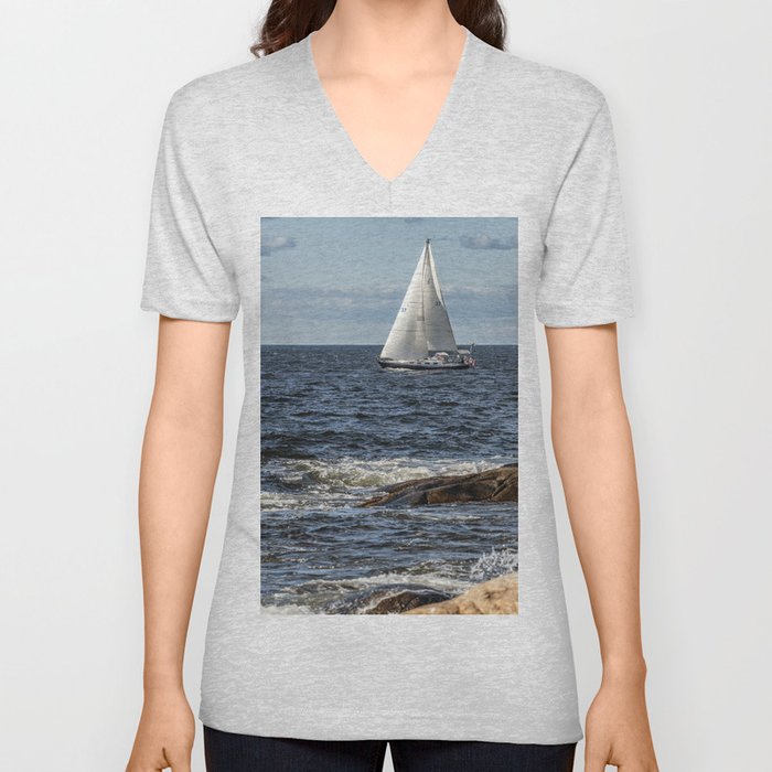 Sailboat at flatrocks V Neck T Shirt