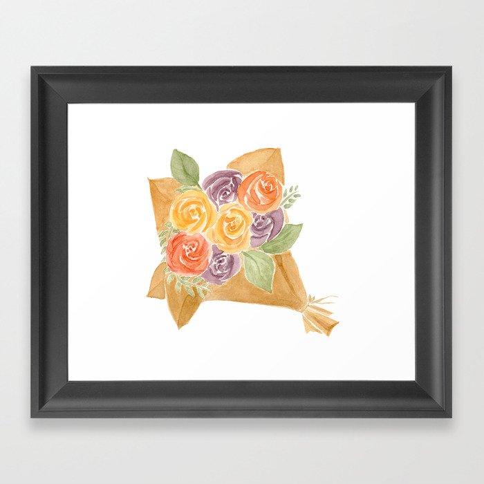 Rustic Roses // Watercolor Bouquet Design Framed Art Print