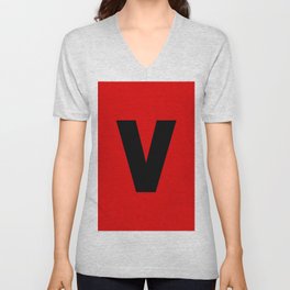letter V (Black & Red) V Neck T Shirt