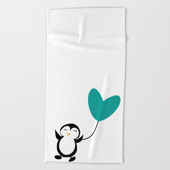 Penguin in love White Beach Towel