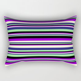 [ Thumbnail: Dark Violet, Light Yellow, Midnight Blue, Light Green, and Black Colored Lined/Striped Pattern Rectangular Pillow ]