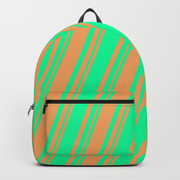 Green & Brown Colored Lined Pattern Backpack