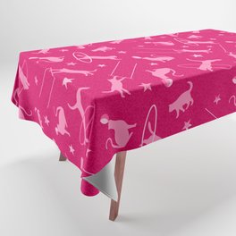 Acrobatic Cats in Pink Tablecloth