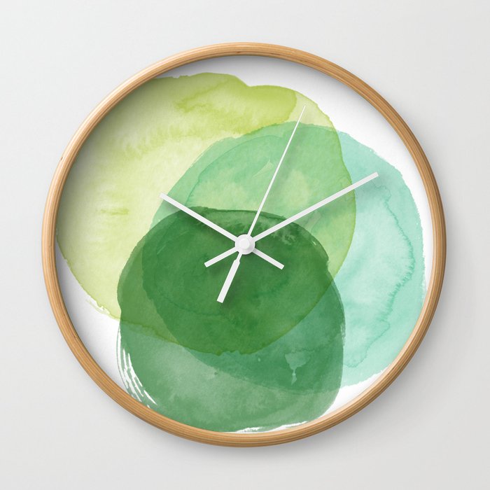 Abstract Organic Watercolor Shapes Painting in Green Wall Clock
