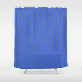 [ Thumbnail: Royal Blue and Green Colored Lines Pattern Shower Curtain ]