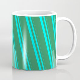 [ Thumbnail: Aqua & Sea Green Colored Striped Pattern Coffee Mug ]