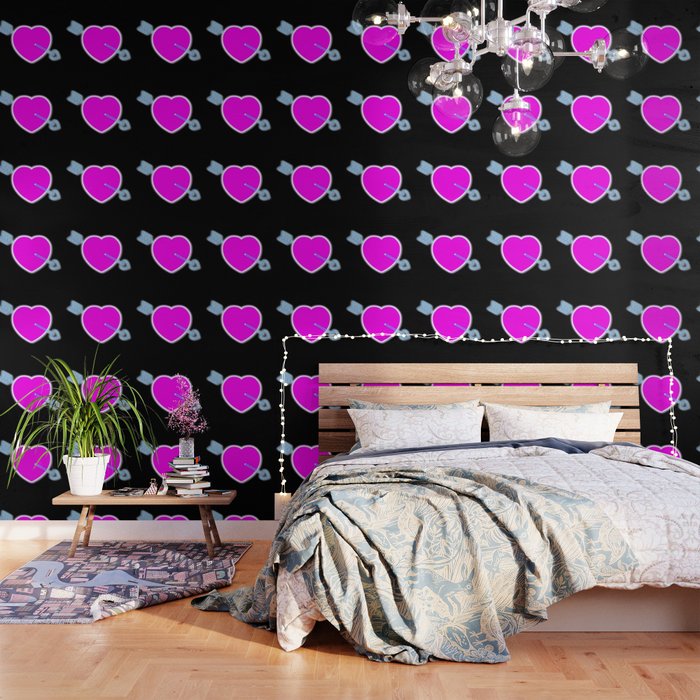 Neon pink love heart and blue arrow Wallpaper