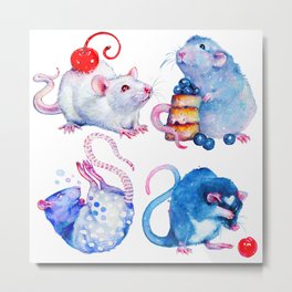 Sweet Rats Metal Print | Animal, Baby, Ratties, Cuteness, Fluffy, Rainbow, Drawing, Surreal, Four, Cakes 