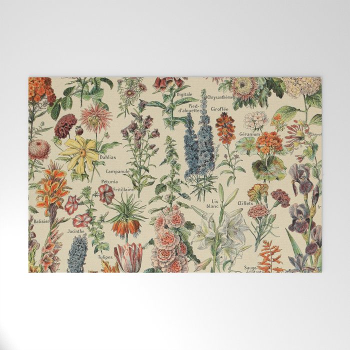 French Vintage Flowers Chart Adolphe Millot Fleurs Larousse Pour Tous Funky Cozy Boho Maximalist Welcome Mat