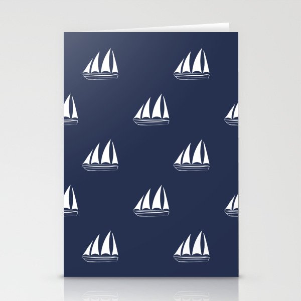 White Sailboat Pattern on navy blue background Stationery Cards