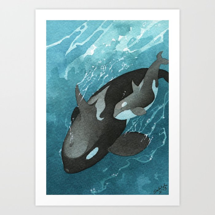 Mother & Baby Orca Art Print