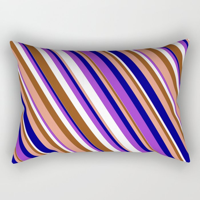 Eye-catching Dark Orchid, White, Brown, Dark Salmon & Blue Colored Stripes Pattern Rectangular Pillow