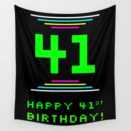 [ Thumbnail: 41st Birthday - Nerdy Geeky Pixelated 8-Bit Computing Graphics Inspired Look Wall Tapestry ]