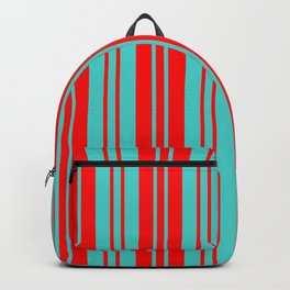 [ Thumbnail: Turquoise & Red Colored Lines Pattern Backpack ]