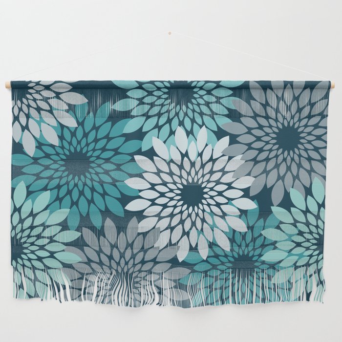 fashionable blue Flowers Print Wall Hanging