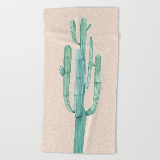 Solo Cactus Mint on Coral Pink Beach Towel