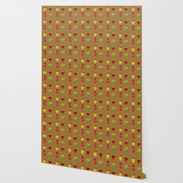 Simple modern flower and fruit pattern on brown background Wallpaper