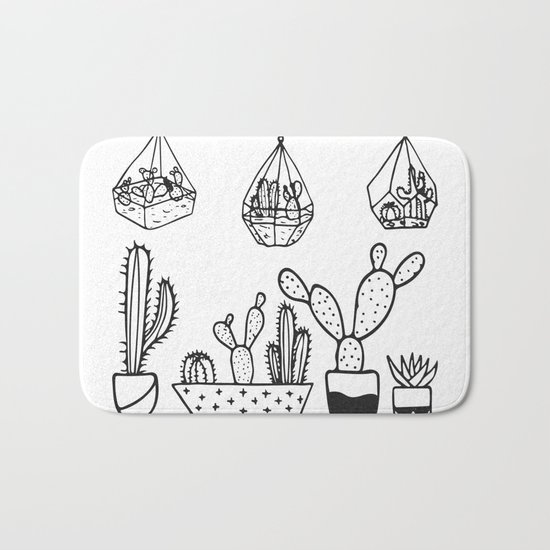 Cactus Garden Black and White Bath Mat