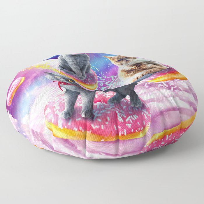 Cat Donut - Cats Riding Donuts Floor Pillow