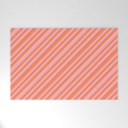 [ Thumbnail: Coral & Light Pink Colored Stripes/Lines Pattern Welcome Mat ]