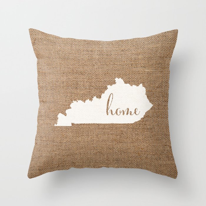 Kentucky is Home - White on Burlap Throw Pillow