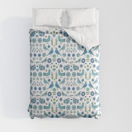 Scandi Folk Birds - blue & white Comforter