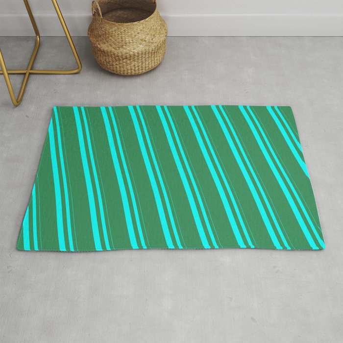 Aqua & Sea Green Colored Striped Pattern Rug
