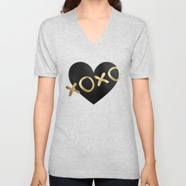 XOXO – Black and Gold Kisses V Neck T Shirt