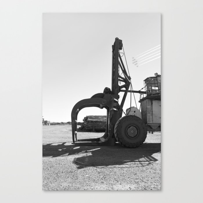 Unloader Lumberyard Mill Forestry Industrial Machinery Pacific Northwest Oregon Washington Black and White Canvas Print