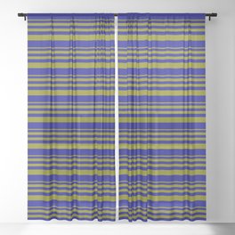 [ Thumbnail: Green & Dark Blue Colored Striped/Lined Pattern Sheer Curtain ]