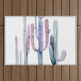 Pretty Cactus Watercolor Painting Outdoor Rug