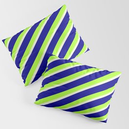 [ Thumbnail: Dark Blue, Light Green, and Beige Colored Striped Pattern Pillow Sham ]