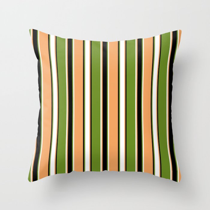 Brown, White, Green, and Black Colored Striped/Lined Pattern Throw Pillow