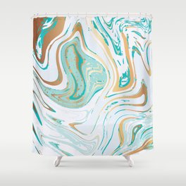 Luxury blue mint marble texture witl golden veins Shower Curtain